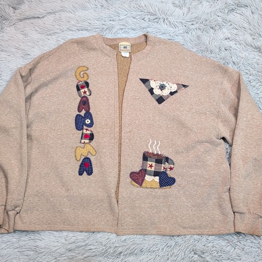 Lee Sweater‎ Womens XL Beige Cardigan Open Front Grandma Coffee Cozy Soft